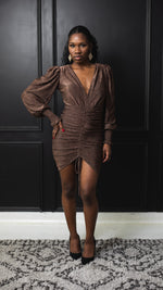 Load image into Gallery viewer, Shimmer Puff sleeve dress | Rose Gold
