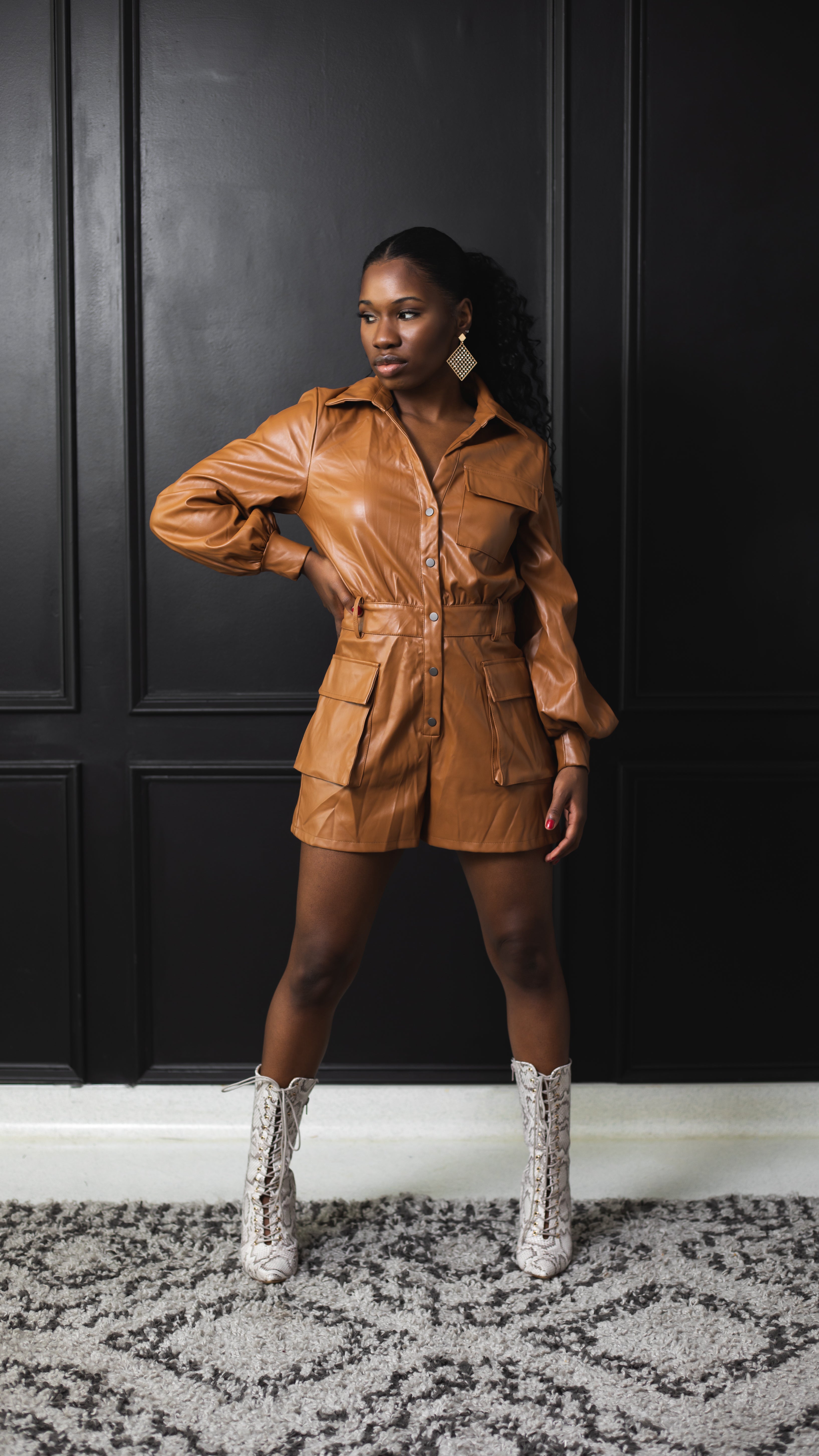 Leather Romper | Brown